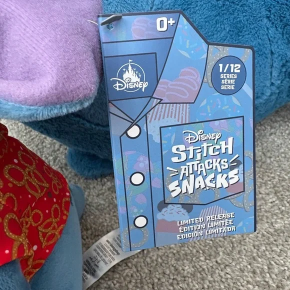 NWT Disney Stitch Plush Toy with Pretzel Stitch attacks snacks limited - Picture 5 of 11